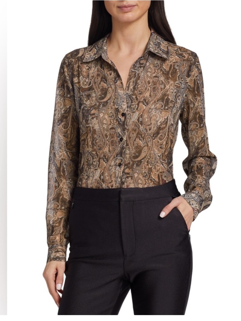 L’AGENCE Laurent Blouse Leopard Print SAMPLE in Brown Multi Neutral Paisley